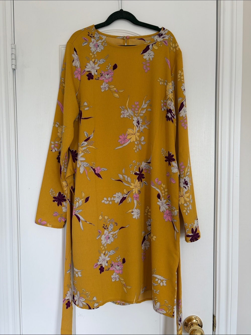 Women's Mustard Floral Long-Sleeve Shift Dress